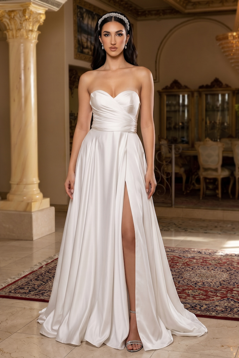 Vestido Strapless Blanco Perla